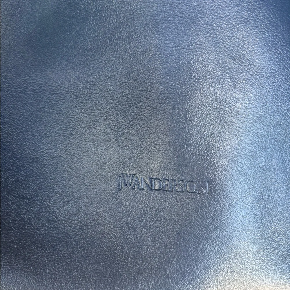 Leather Top-Handle Tote in Navy with Gold Chain Detail